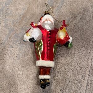 🎅 🐓 Vintage Santa Holding Chickens Glass Christmas Ornament Large 6.5" X 4"